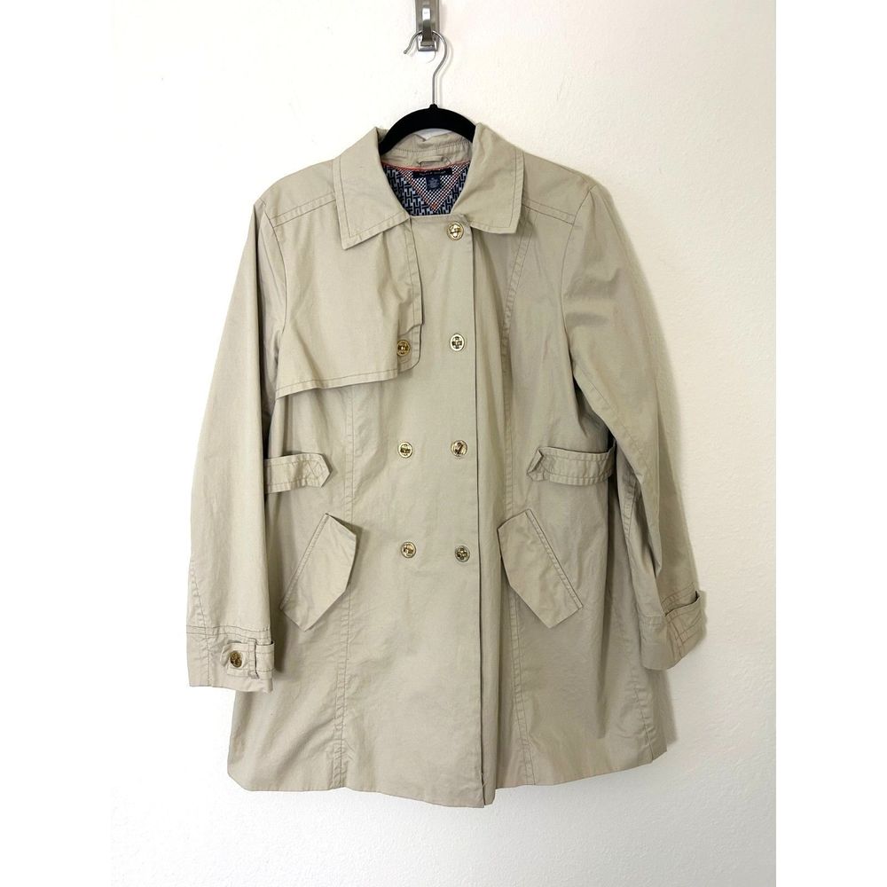 Tommy Hilfiger Trench Coat Women's XL Kahki Beige classic spring - Picture 1 of 13